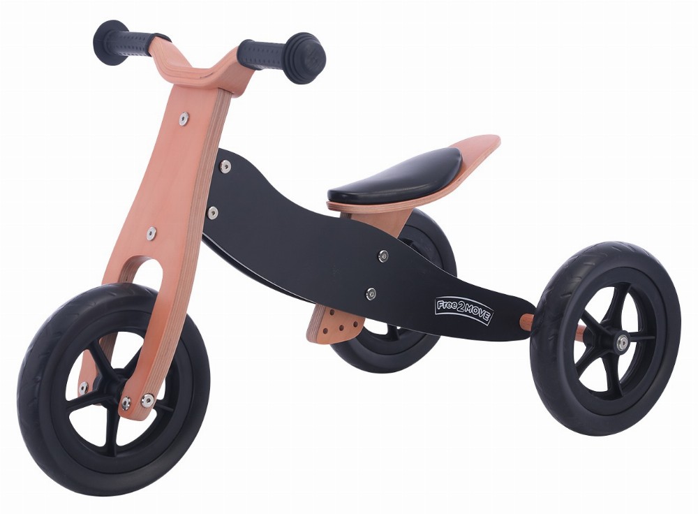 FreeON drveni tricikl i balans bicikl Rider 2 u 1, crni