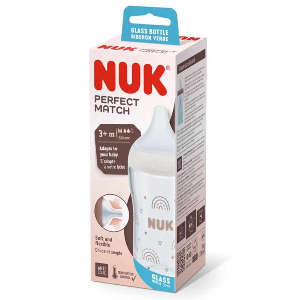 NUK Perfect Match staklena bočica 230 ml 0m+, duga – detalj 3