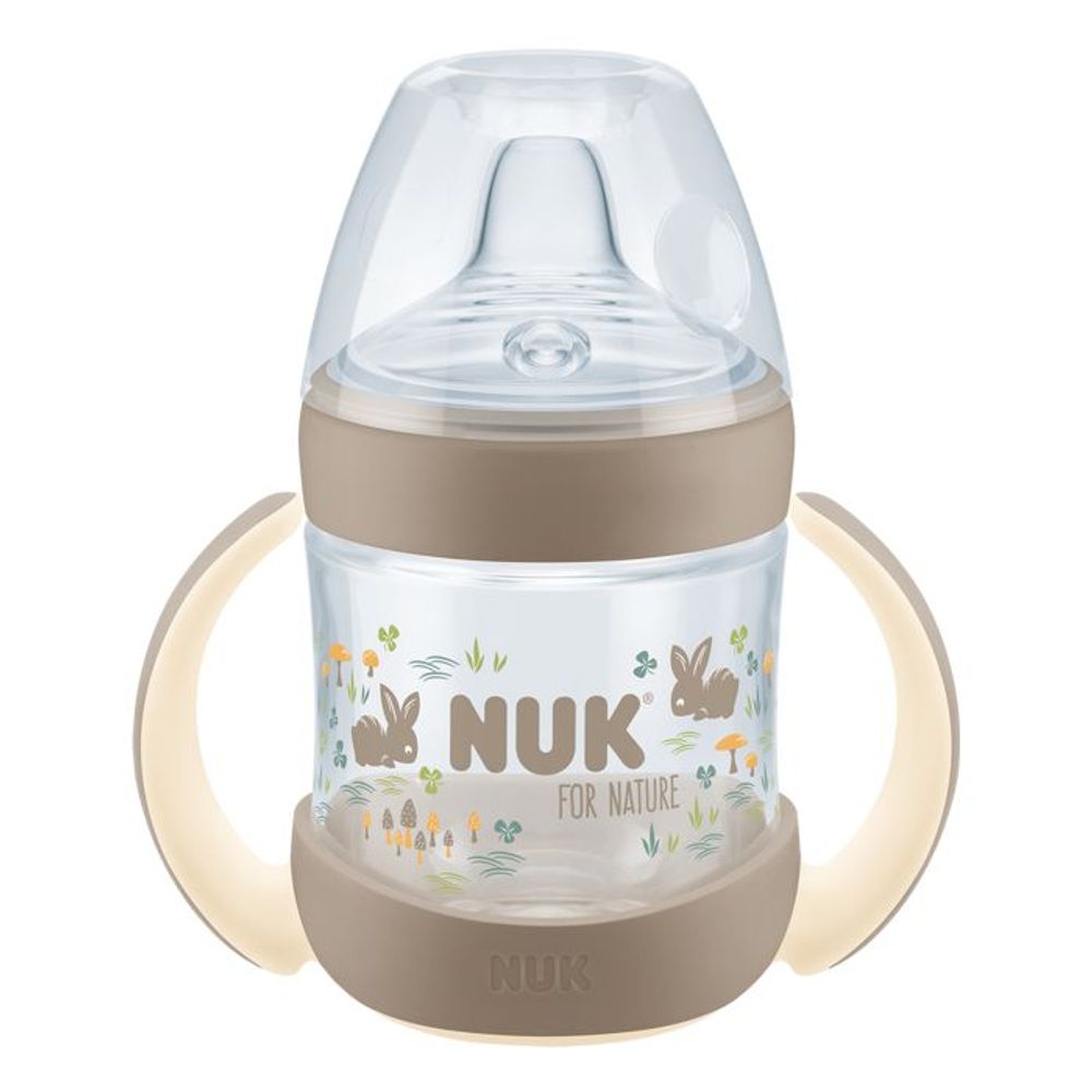 NUK For Nature bočica za samostalno pijenje sa indikatorom temperature 150 ml 6m+, bež