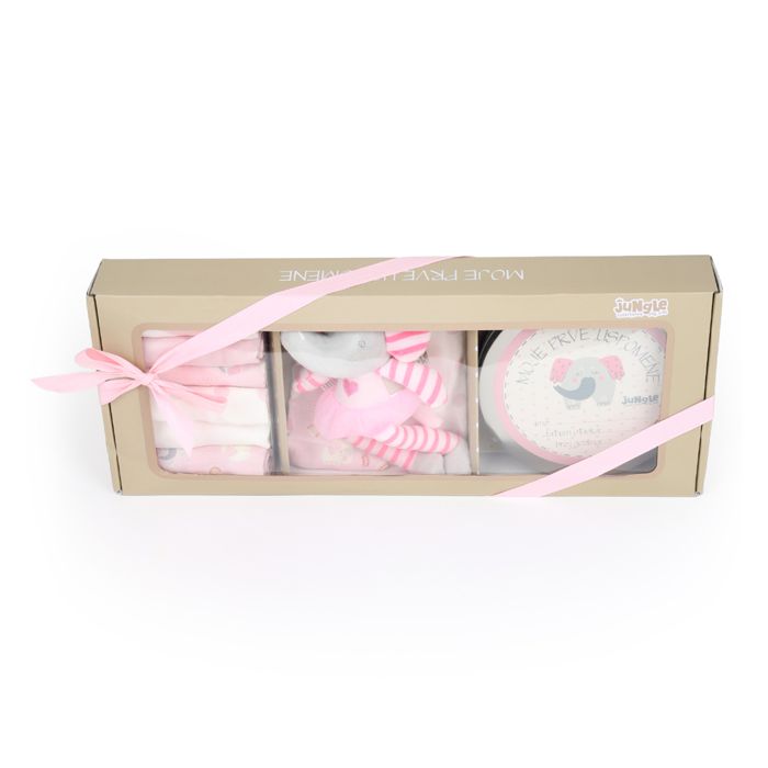 Jungle baby set za prvi otisak bebe, slonić rozi - poklon set za bebe