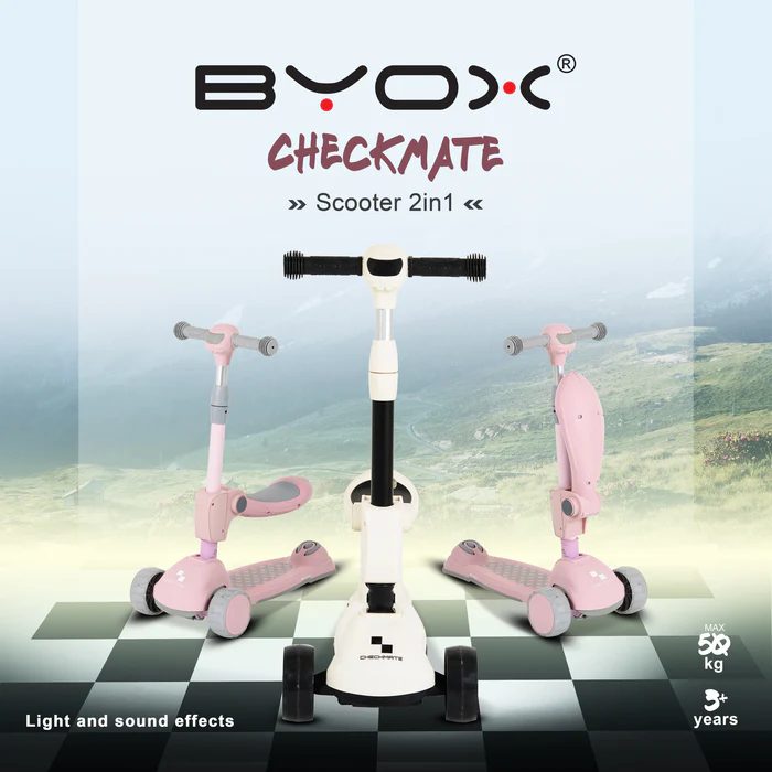 Byox dječiji romobil Checkmate Royal bijeli 2 u 1 – detalj 4