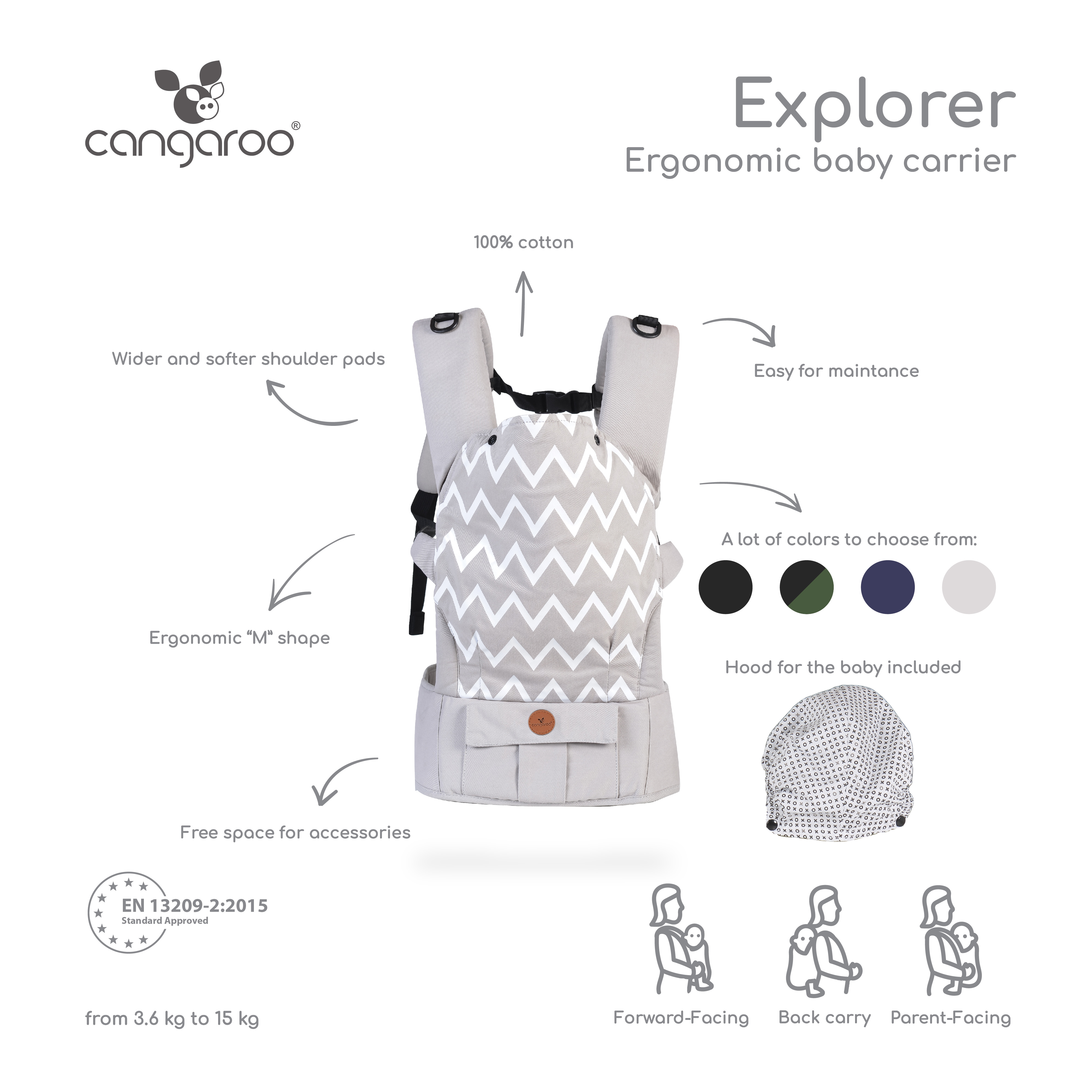 Cangaroo ergonomska nosiljka Explorer, siva – detalj 4