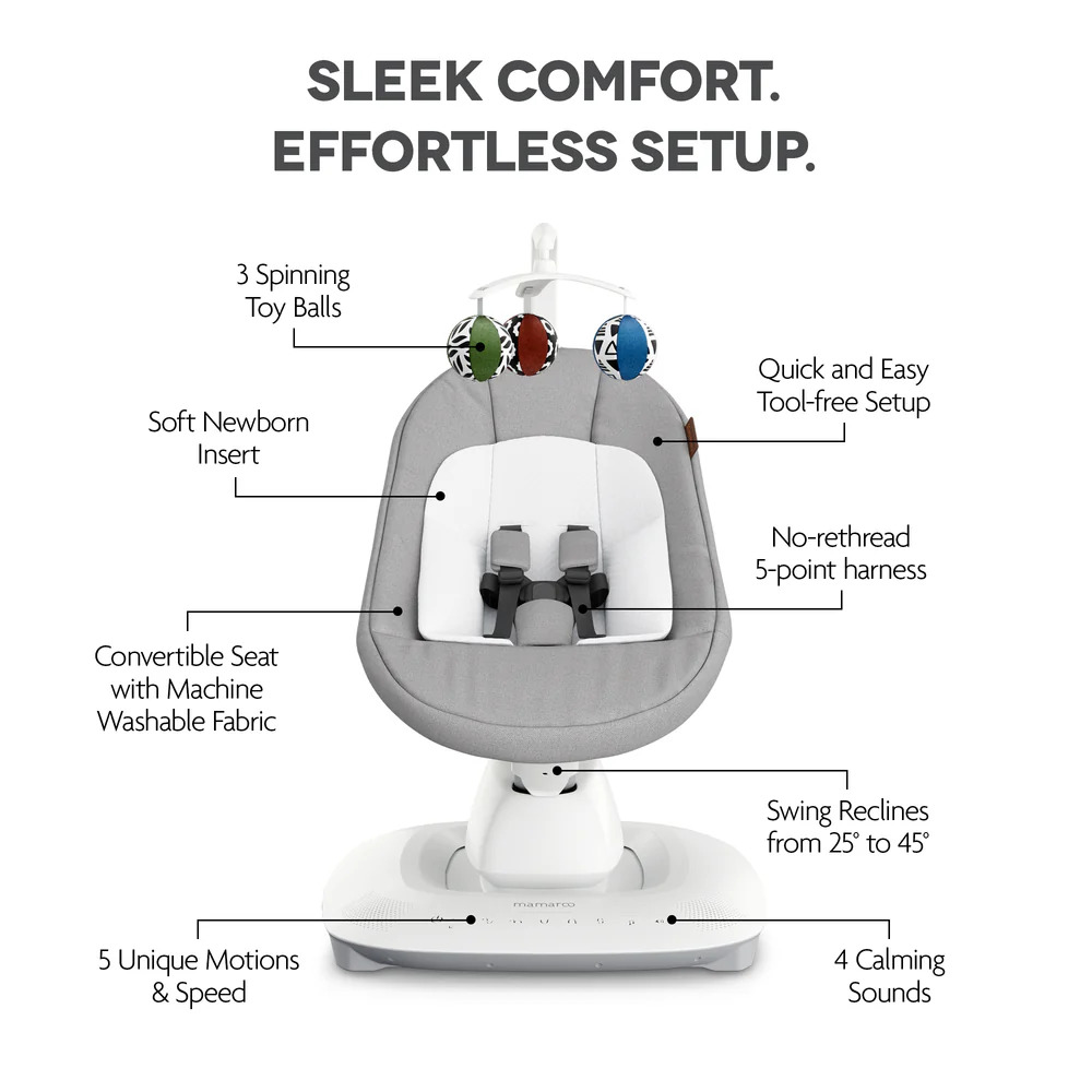 UPPAbaby ležaljka-ljuljačka MamaRoo Smart Swing, Stella siva Melange – prikaz 4