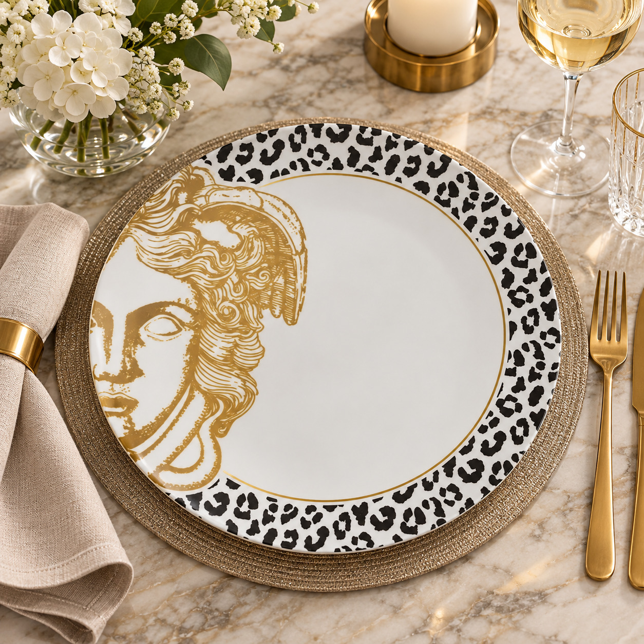 INART Tanjuri meduza set bijeli/crni/žuti φ26cm - prikaz u prostoru