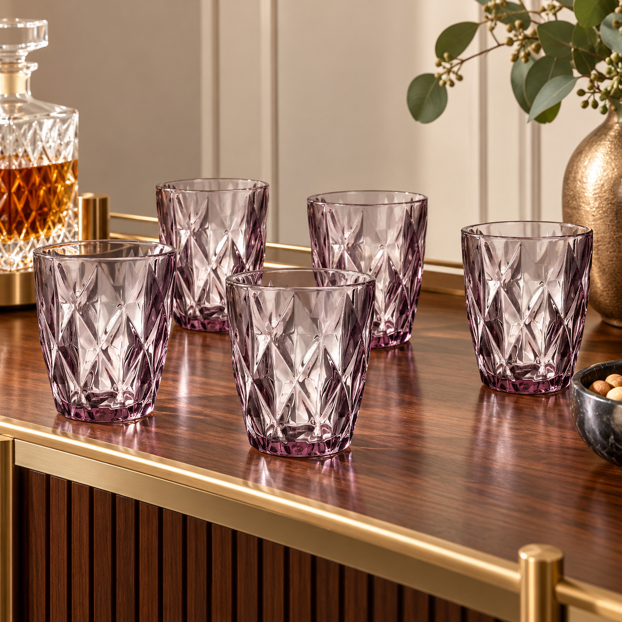 INART čAše za whiskey set 6/1 ljubičasta 210cc d8χ10cm - prikaz u prostoru