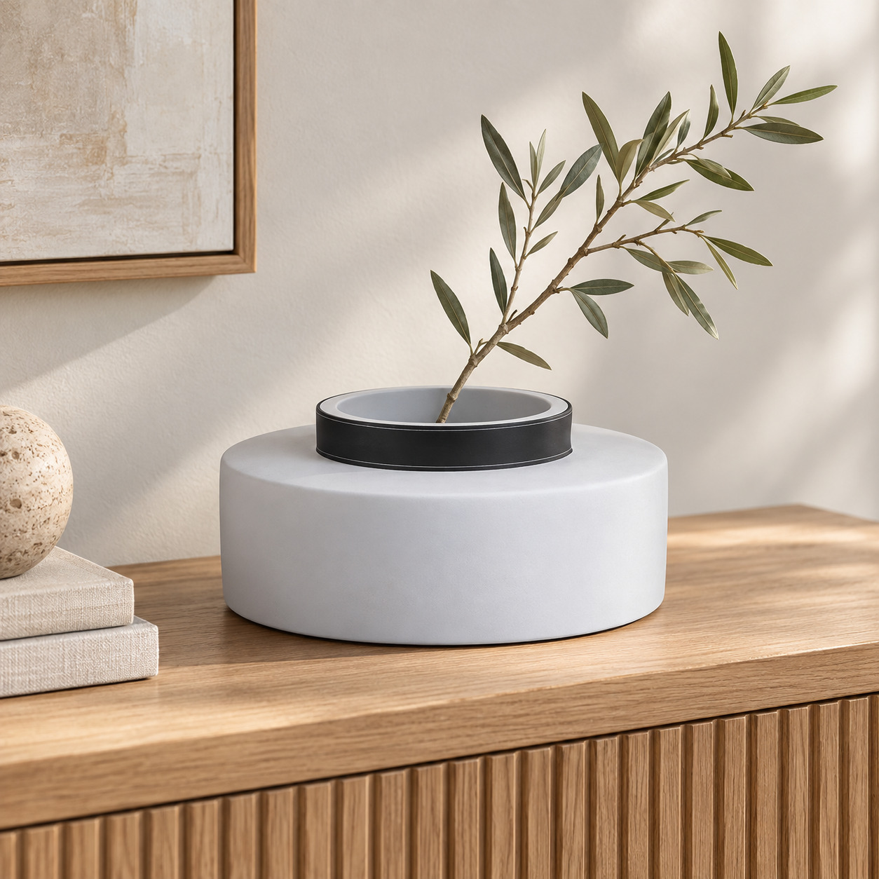 INART Cementna vaza bijela/crna φ30χ13cm - prikaz u prostoru