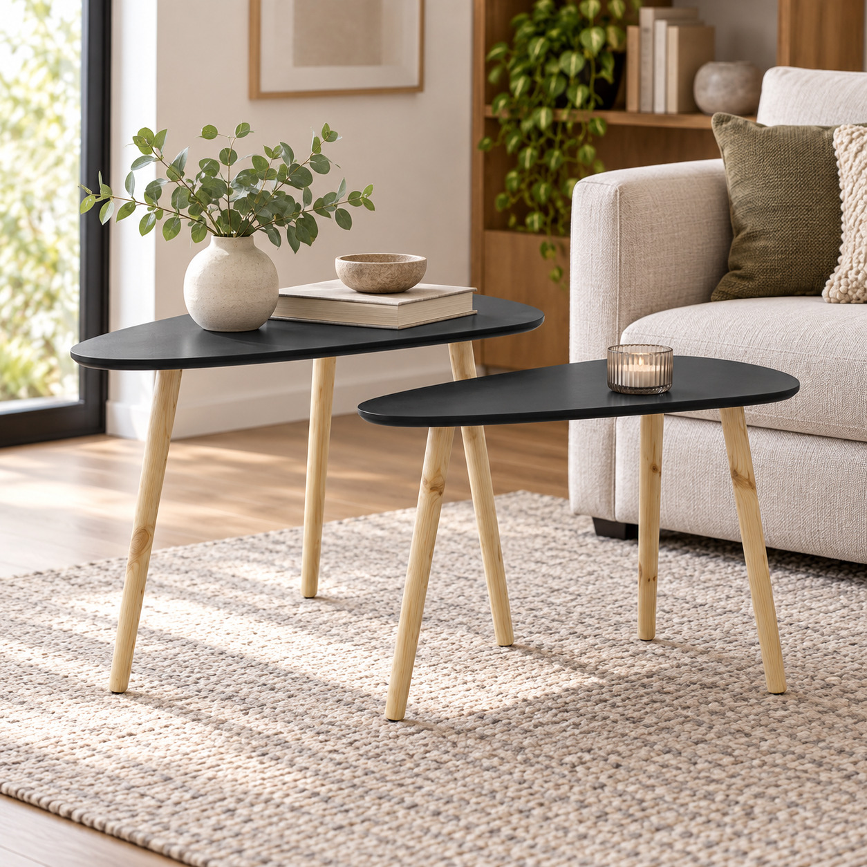 INART Stol set 2/1 natural/crni 80x40x50cm - prikaz u prostoru