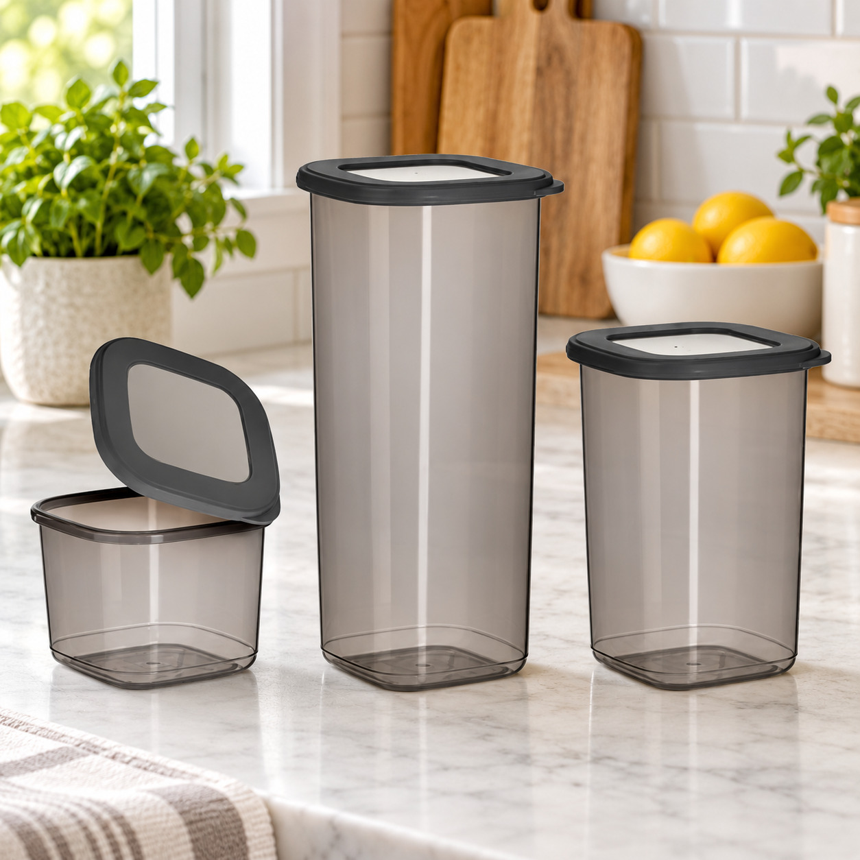 INART Posuda za spremanje hrane set 3/1 siva (550ml/1200ml/1750ml) 11x11x25cm - prikaz u prostoru