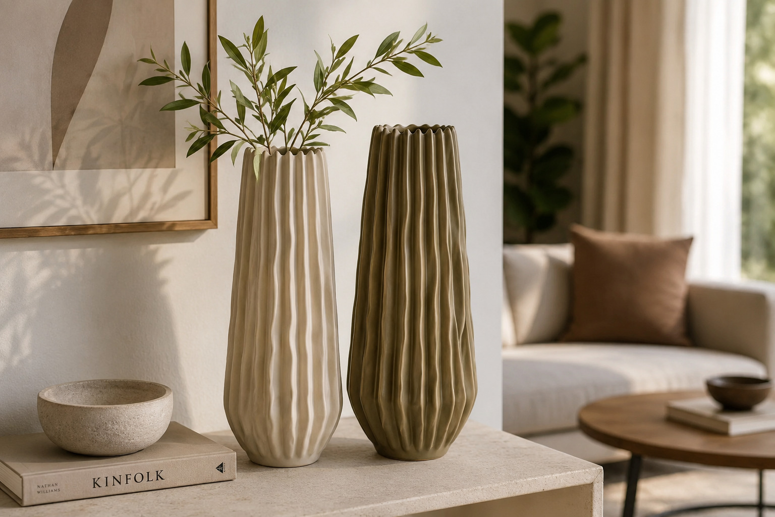 Bizzotto vaza ELDAR visoka 12,5 × 33 cm krem bež – detalj