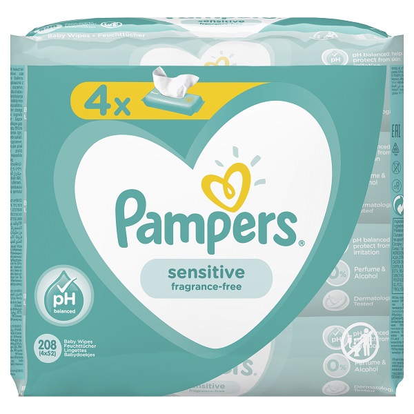 Pampers Sensitive vlažne maramice 4x52 kom (208 kom)