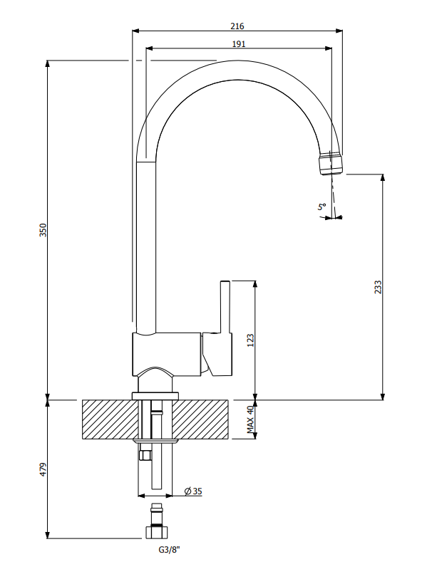 Alveus set sudopera i česme Atrox 30, sivi G81 + česma Arc 110, krom, ugradnja u ploču (I), 590 × 500 mm, Granital, siva – dodatni prikaz