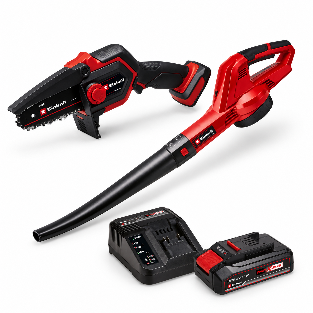 Einhell Power X-Change 3 u 1 set s akumulatorskom pilom za grane, puhačem lišća, baterijom i punjačem