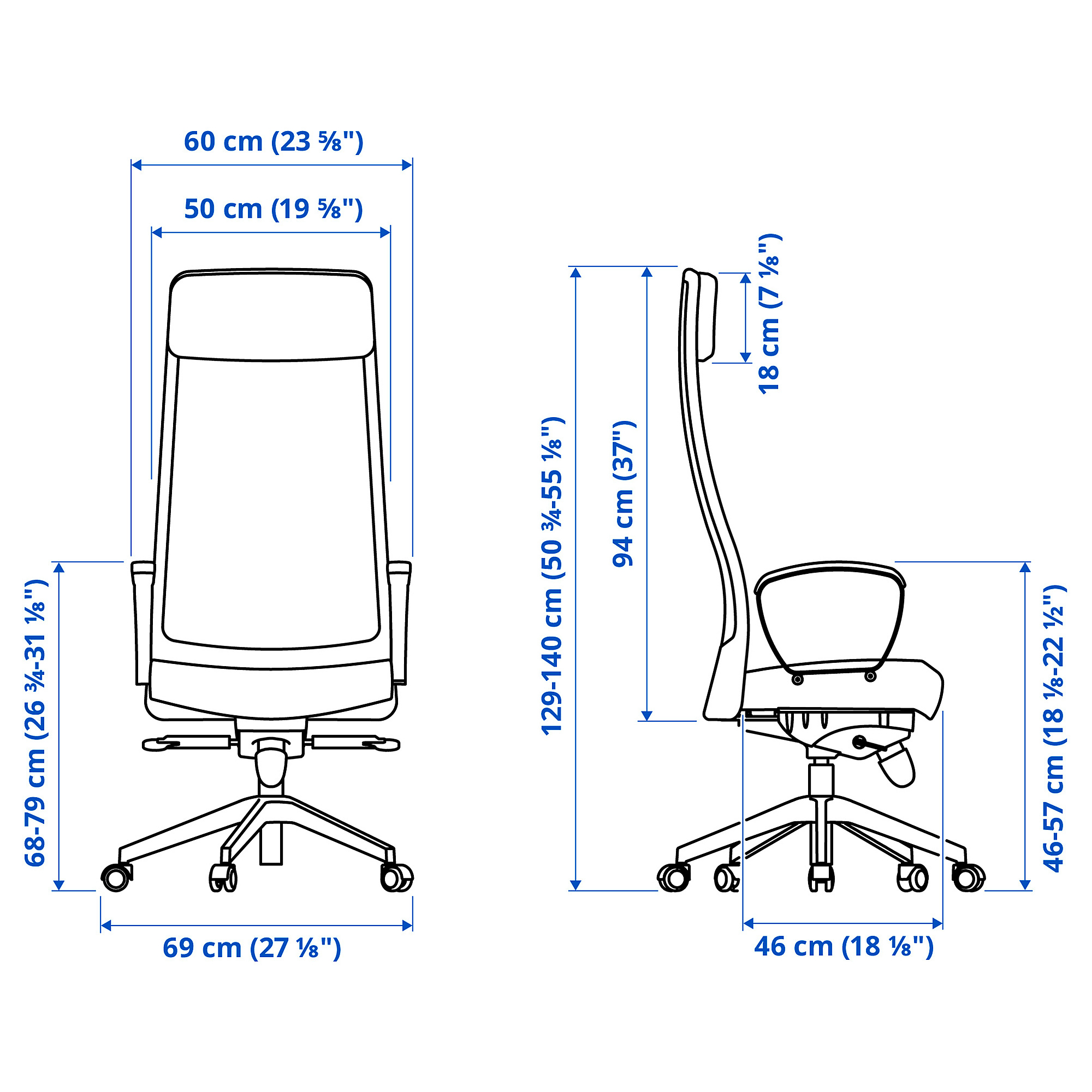 Dimenzije Mark ergonomske uredske stolice
