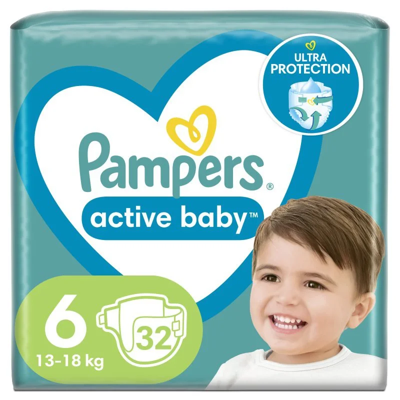 Pampers Active Baby pelene veličina 6 (Extra Large) Jumbo Pack 32 kom (13–18 kg)