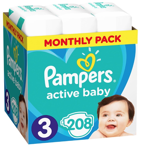Pampers Active Baby pelene veličina 3 (Midi) Mega Box 208 kom (6–10 kg)