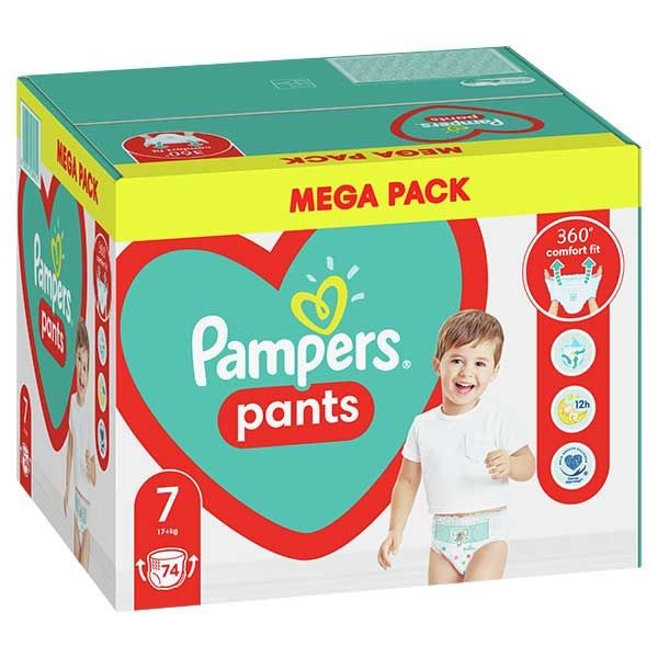 Pampers pelene gaćice veličina 7 Mega Box 74 kom (15 + kg)