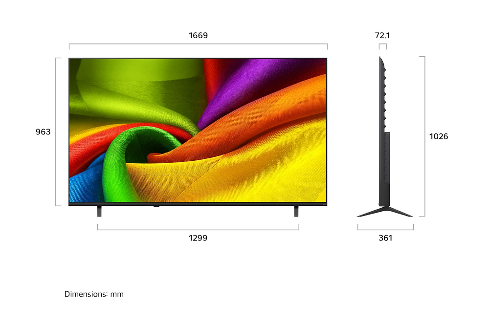 LG 75 inch dimensions